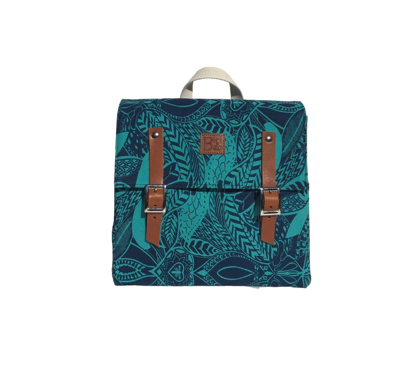 HOWARD - Pannier Turquoise and leaves canvas