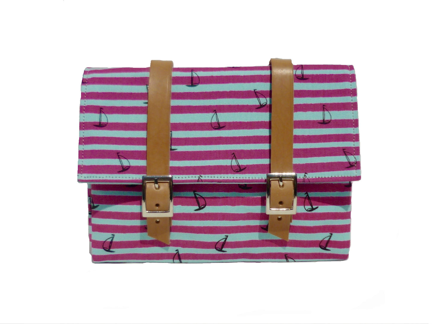 Pink stripes canvas and leather bicycle bag