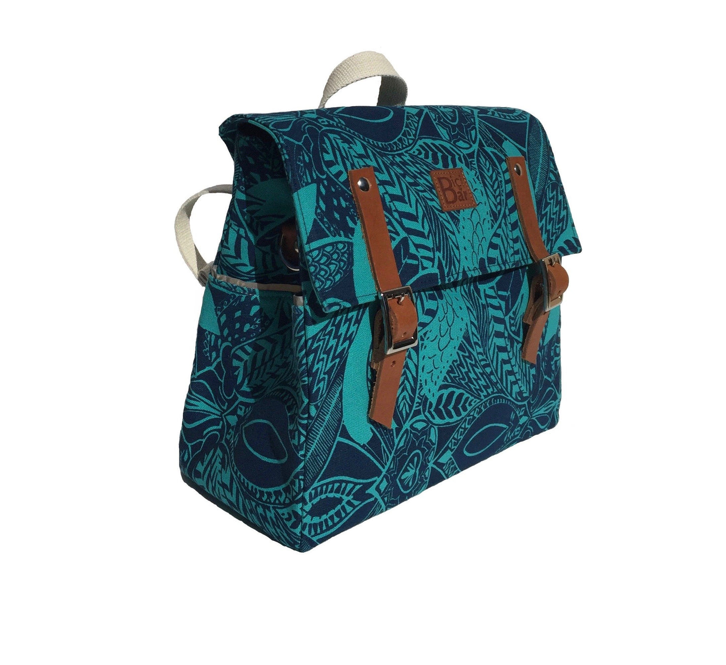 HOWARD - Pannier Turquoise and leaves canvas