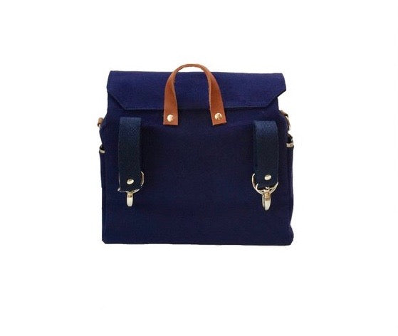 HOWARD -Blue Navy Pannier in canvas and leather