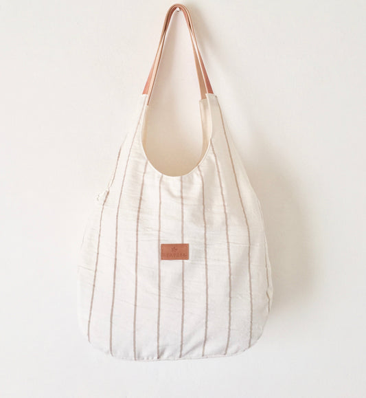 Miramar Rustic Cotton beach bag/ Beige stripes