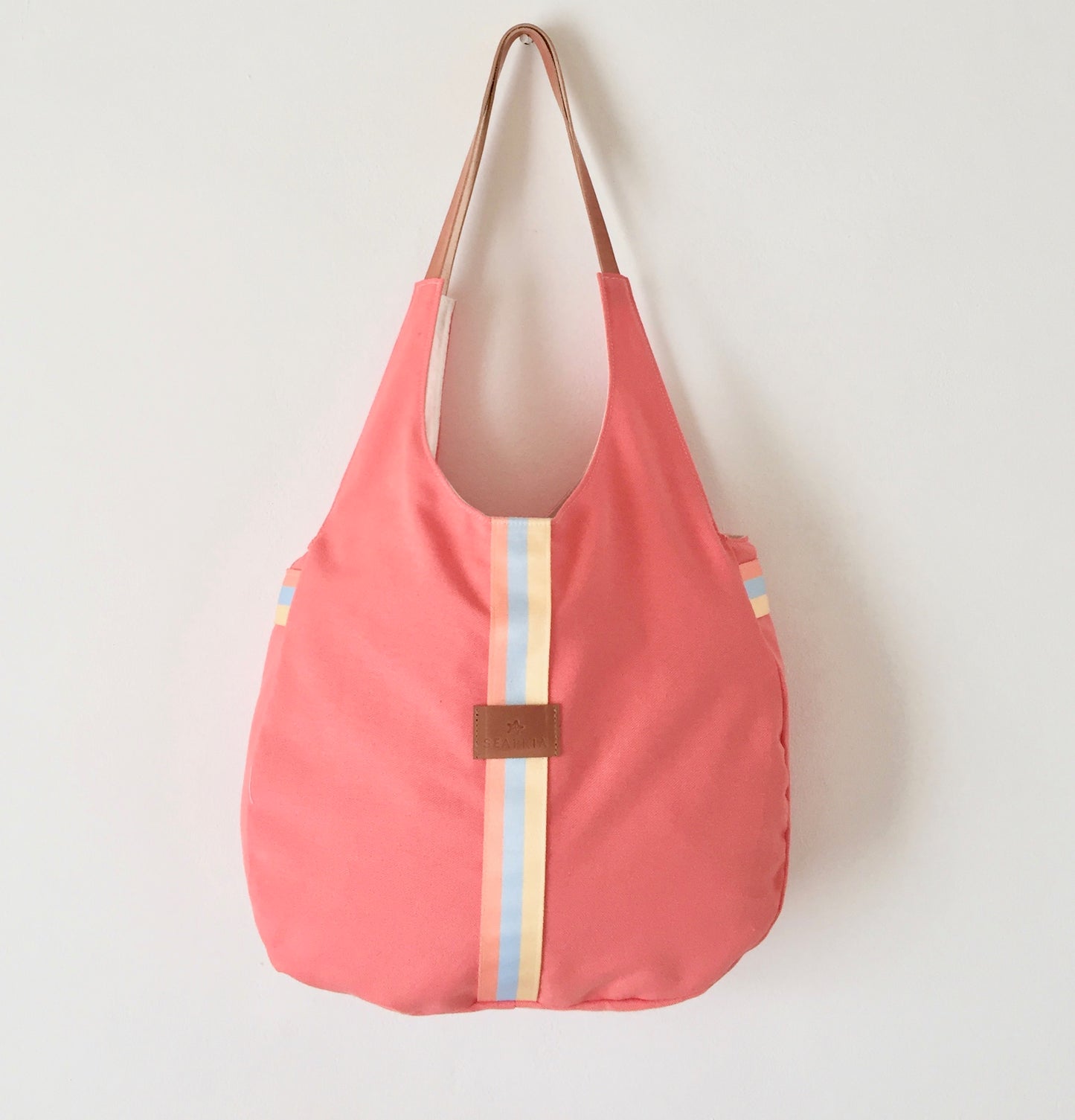 Miramar Rustic Cotton beach bag/ Coral